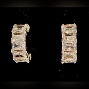 Diamond simulant Silver Huggie Hoop Earrings